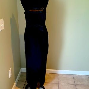 Lulus large satin dress. Black. Elegant. Slit up side. Worn once